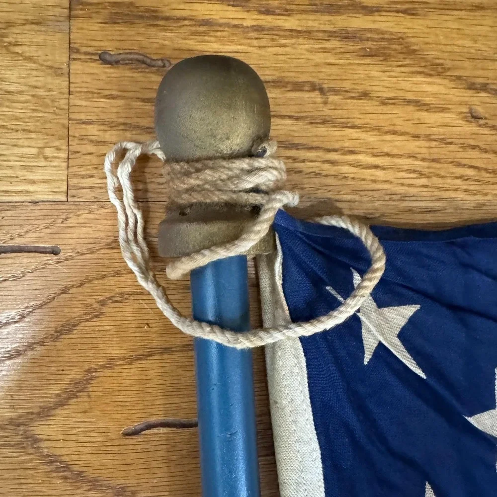 Vintage 50 Star American Flag w/ Original Box Blue Wood Pole Montgomery Ward 3x5